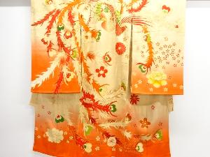 アンティーク　錦紗鳳凰模様刺繍五つ紋着物